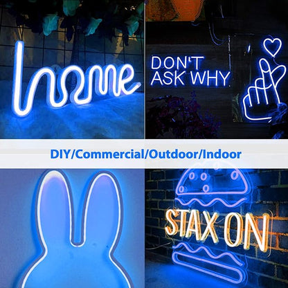 Lamomo LED Neon Lights, 16.4ft Blue LED Strip Light, 12V 0.39in/Cut Silicone Waterproof Neon Rope Light, DIY Neon Sign for Bedroom Indoor Outdoor Decoration（Power Adapter not Included）