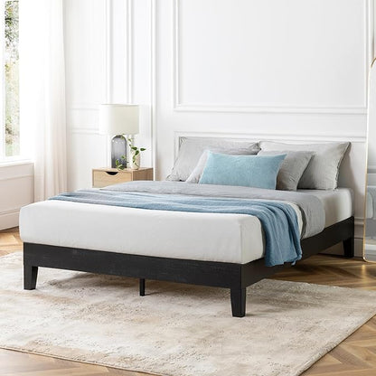 Mellow Naturalista Grand 12 Inch Solid Wood Platform Bed with Wooden Slats, Easy Assembly, King, Black