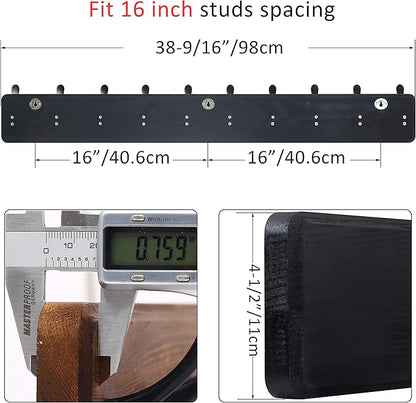 WEBI Coat Rack Wall Mount,38 9/16" Long,10 Tri Hooks for Hanging Coats,16" Hole to Hole,Wood Coat Hooks Wall Mounted,Wall Coat Hanger for Clothes,Jacket,Hats,Rustic Black,2 Packs