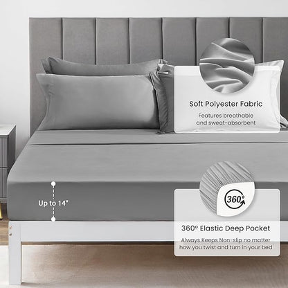 Love's cabin Twin XL Comforter Set Grey, 5 Pieces Twin XL Bed in a Bag, All Season Bedding Sets with 1 Comforter, 1 Flat Sheet, 1 Fitted Sheet, 1 Pillowcase and 1 Pillow Sham