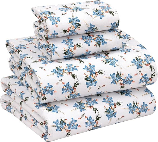 RUVANTI Flannel Sheets Queen Size - 100% Cotton Double Brushed Bed Sheets, Deep Pockets 16 Inches Queen Sheet Set, All Seasons Breathable & Extra Soft - Warm & Cozy, 4 Piece, Cloud Nine