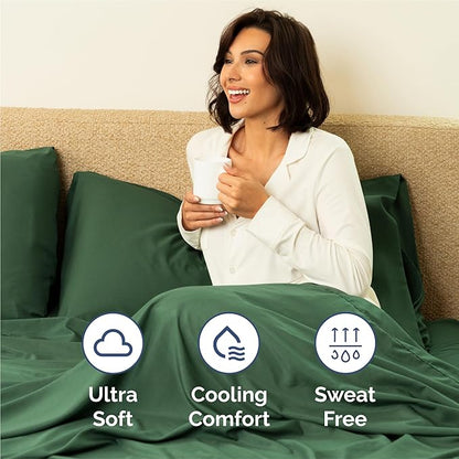 King Sheets Set 6 Piece - Bed Sheets King Size - Soft Hotel Luxury Bedding - Cooling, Comfy & Breathable - 1 Flat & 1 Fitted & 4 Pillowcases w/ Deep Pockets - Wrinkle Resistant & Fade Free - Emerald