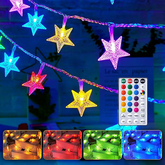 Minetom Star String Lights Battery Operated - 17 ft 50 LED Color Changing Star Fairy Light with Remote and Timer, 16 Single Colors and 7 Modes Starry Lights for Bedroom Dorm Tent Bed Patio Christmas