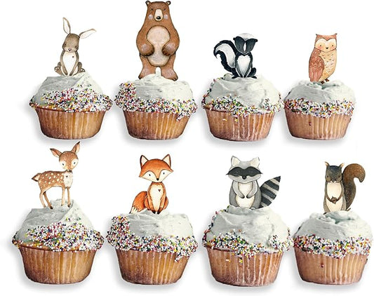 Forest Critters Painted Wooden Animal Cutout Shapes (3 Cupcake Sets (bundle of 24))