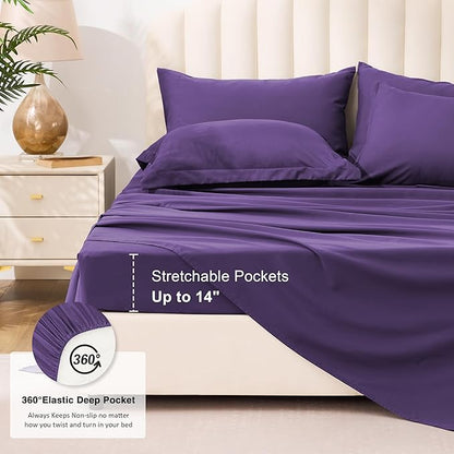 Love's cabin Full Comforter Set Dark Purple, 7 Pieces Full Bed in a Bag, All Season Bedding Sets with 1 Comforter, 1 Flat Sheet, 1 Fitted Sheet, 2 Pillowcase and 2 Pillow Sham