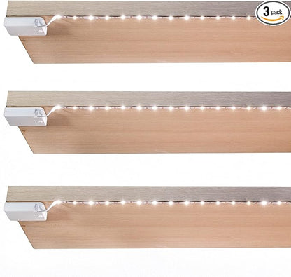 Battery Powered LED Strip Lights, Wireless LED Strip Lights 40 inch x 3 Pack for Kitchen Under Cabinet Lighting, Shelves, Under Counter, Closet, Cordless Click Light, Neutral White 4000K