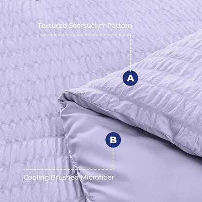 HYMOKEGE Light Purple Full Size Comforter Sets Seersucker 7 Pieces, All Season Luxury Bed in a Bag for Bedroom, Bedding Set with Comforter, Sheets, Pillowcases & Shams