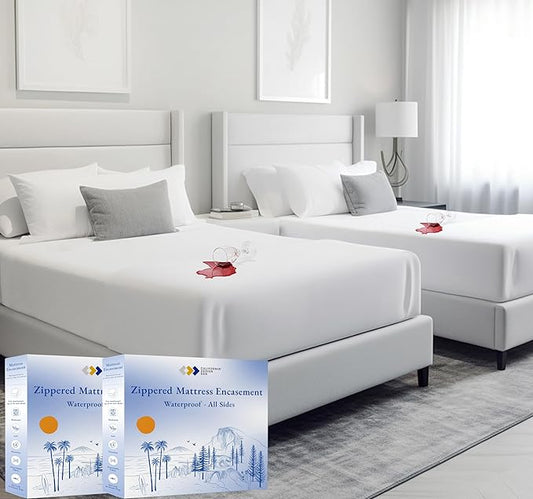 2-Pack Zippered Mattress Encasement Twin XL - Waterproof, All Six Sided, Fits Twin XL Size Mattress Cooling Cover - Premium Quality, Noiseless & Absorbent Cover