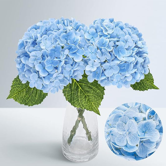 Waipfaru 21" Real Touch Blue Hydrangea Artificial Flowers with Long Stem & Leaves, Full Latex Faux Hydrangea Flowers for Home Decor Party Floral Arrangements Wedding Bouquets Centerpieces, 2Pcs