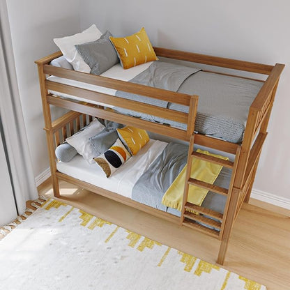 Max & Lily Bunk Bed Twin over Twin, Solid Wood Bunk Bed Frame with Ladder for Kids, 14" Safety Guardrails, Easy Assembly, No Box Spring Needed, Pecan