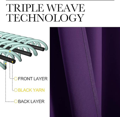 NICETOWN Purple Blackout Curtains 96 inches Long, Niose Reducing and Thermal Insulated Room Darkening Curtains for Girls Bedroom Living Room Window Decoration (55 inches Wide, 2 Panels)