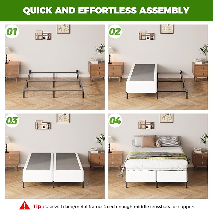 EMODA 10 Inch Split Full Size Box Spring Bed Base, 2 Piece Heavy Duty Metal Full Box Spring with Fabric Cover, Easy Assembly, Black