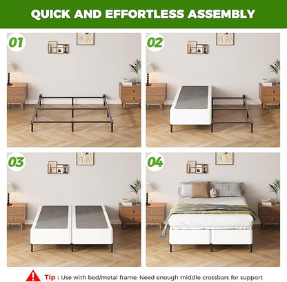 EMODA 10 Inch Split Queen Box Spring Bed Base, 2 Piece Heavy Duty Metal Box Spring for Queen Bed with Fabric Cover, Easy Assembly
