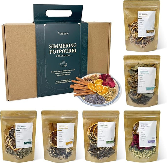 Simmering Potpourri Collection Gift Set – 6 Stove Simmer Pot Kits from Natural Vietnamese Herbs – Perfect Holiday Décor & Aroma for Christmas, Halloween, Winter & Fall