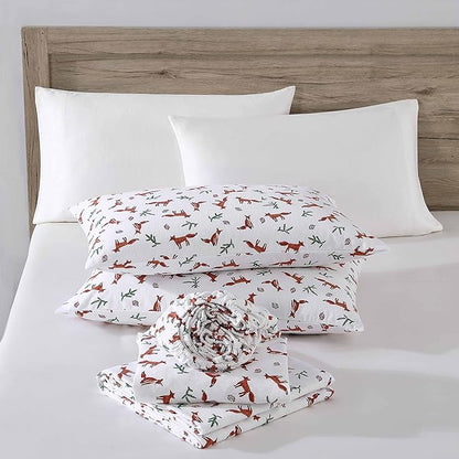 Eddie Bauer- Queen Sheet Set, Cotton Flannel Bedding Set, Brushed for Extra Softness, Cozy Home Décor (Fox Trail Orange, Queen)