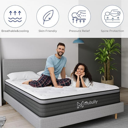 Full Mattress,9.8 Inch Hybrid Mattress in a Box with Gel Memory Foam,Motion Isolation Individually Wrapped Pocket Coils Mattress,CertiPUR-US.