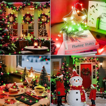 ZGWJ 8 Pack Christmas Fairy Lights Battery Operated, 7ft 20LED Mini Fairy String Lights Silver Wire 3 Modes Waterproof for Christmas Tree DIY, Parties, Bedroom Decorations Red&Green Red&Green