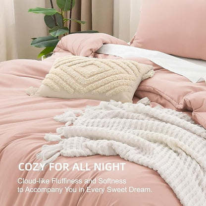 Litanika Comforters Blush Super King Plus Size, 3 Pieces Lightweight Solid Bedding Set & Collections, All Season Fluffy Bed Set (128x120In Comforter & 2 Pillowcases)