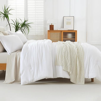 Litanika White Comforter King Size, 3 Pieces Lightweight Solid Bedding Comforter Set, All Season Fluffy Bed Set (104x90In Comforter & 2 Pillowcases)