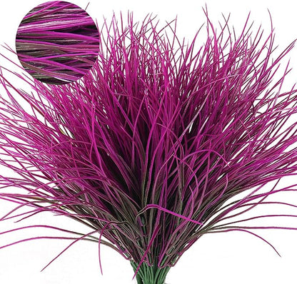 RECUTMS 12 Bundles Artificial Grass Fake Plants Outdoor Fake Grass UV Resistant Greenery Plastic Plants for Home Window Garden Office Patio Hanging Planter Pathway Front Porch Décorr(Fuchsia)
