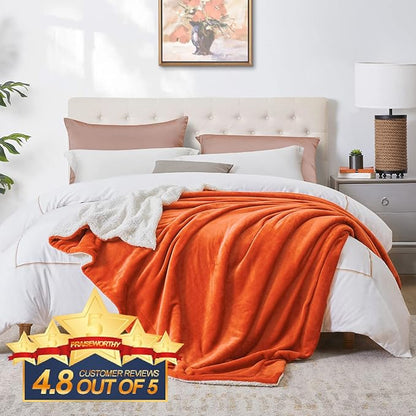Walensee Sherpa Fleece Blanket (Queen Size 90”x90” Orange) Plush Throw Fuzzy Super Soft Reversible Microfiber Flannel Blankets for Couch, Bed, Sofa Ultra Luxurious Warm and Cozy for All Seasons