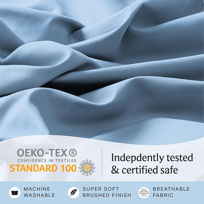 LuxClub 4 PC Full Sheet Set, Breathable Luxury Bed Sheets, Deep Pockets Wrinkle Free Cooling Bed Sheets Machine Washable Hotel Bedding Silky Soft - Sky Full