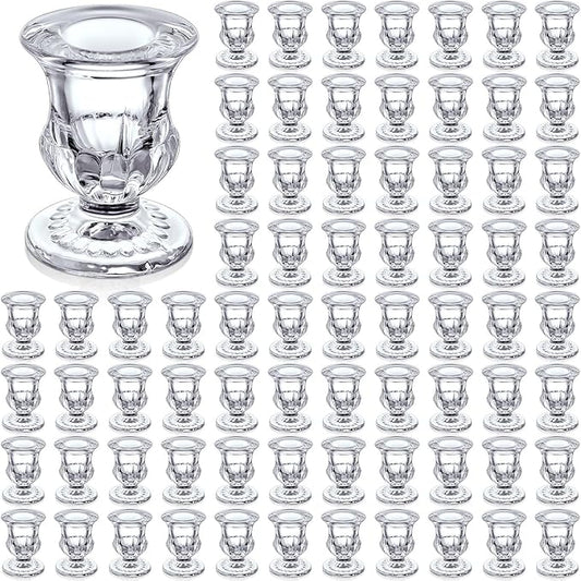 Foaincore 66 Pcs Candlestick Holders Bulk 2.5 Inch Taper Candle Holder for Table Centerpiece Thick Glass Ritual Candle Stand for Wedding Christmas Valentines Festival Party Decorations (Clear)