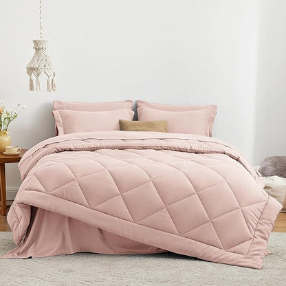 Love's cabin Twin XL Bedding Set, 5 Pieces Pink All Season with Comforter, Sheets, Pillowcase & Sham