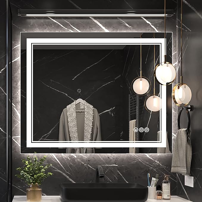40x32 Inch Led Mirror for Bathroom with Front Light and Backlit, Dimmable Anti Fog Wall Bathroom Mirror with Led Lights, Water Proof, Decor Vanity Mirror