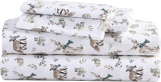Eddie Bauer - Twin Sheets, Cotton Flannel Bedding Set, Brushed For Extra Softness, Cozy Home Decor (Woodland Friends, Twin)