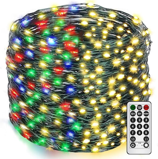 Decute 300LED Christmas Tree Lights Fairy String Light 99FT Green Copper Wire Warm White and Multicolor Dimmable with Remote, UL Cerficated Twinkle Lights for Party Wedding Indoor Outdoor Decor