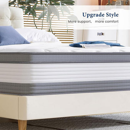 Coolvie Twin Mattress 12 Inch Hybrid Mattress Twin Size Bed Mattresses in A Box Individual Pocket Springs with Memory Foam Layer Provide Motion Isolation & Cool Sleep