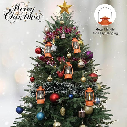 Orange Mini Lanterns Decorative 6-Pcs for Fall Halloween Thanksgiving Decoration, Small Western Lantern with LED Flickering Candle for Cowboy Camping Christmas Wedding Decor, Centerpiece Table