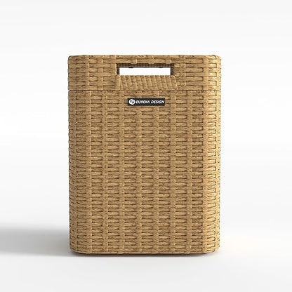 Ypati Rattan Trash Can with Lid, Wicker Bathroom Garbage Bin with Removeable Liner, 4 Gallon Small Waste Basket for Home, Outdoor Patio, Dorm, Office, Boho Decor, with Trash Bags, Tan Yellow, Eureka
