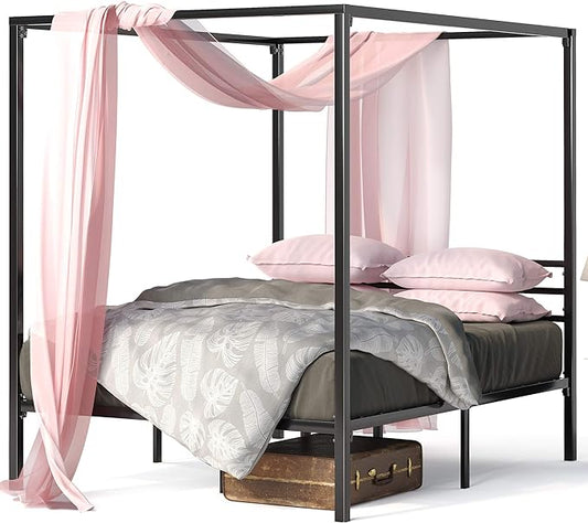 ZINUS Patricia Black Metal Canopy Platform Bed Frame, Mattress Foundation with Steel Slat Support, No Box Spring Needed, Easy Assembly, Full