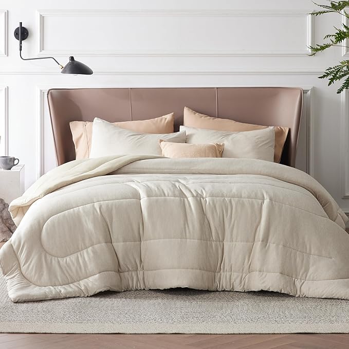 Bedsure Queen Comforter Set - Cooling and Warm Bed Set, Linen Reversible Bedding for All Season, 3 Pieces, 1 Queen Size Comforter (88"x88") and 2 Pillow Cases(20"x26")