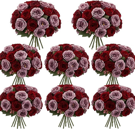 Geosar 8 Bundles Artificial Peonies Flowers Fake Silk Peony Bouquet Faux Peonies Flowers Bulk for Decoration Vase Floral Arrangements Wedding Party Table (Wine Red,Gray)