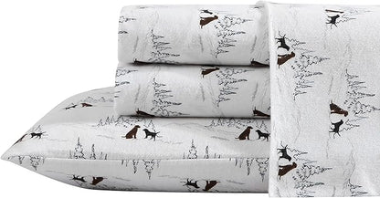 Eddie Bauer - King Sheets, Cotton Flannel Bedding Set, Brushed For Extra Softness, Cozy Home Decor (Dog Friends White, King)