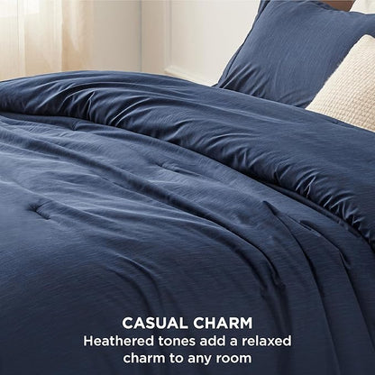 Bedsure Queen Comforter Set - Navy Soft Bedding for All Seasons, Cationic Dyed Bed Set, 3 Pieces, 1 Queen Size Comforter (90"x90") and 2 Pillow Shams (20"x26"+2")
