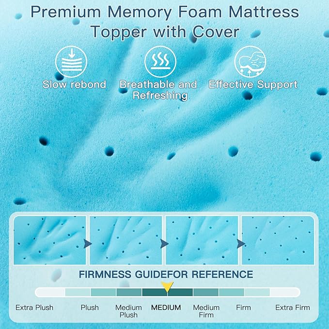 Airensky 4 Inch Memory Foam Mattress Topper, Cooling Gel Infused High Density Queen (60"x80") Topper with Removable Washable Cover, Bed Topper for Pressure Relief Back Pain, CertiPUR-US Certified