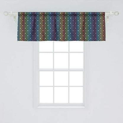 Ambesonne Dog Lover Window Valance, Paw Print Pattern Diamond Shaped Rhombus Shapes Design Geometric Arrangement, Curtain Valance for Kitchen Bedroom Decor with Rod Pocket, 42" x 18", Petrol Blue