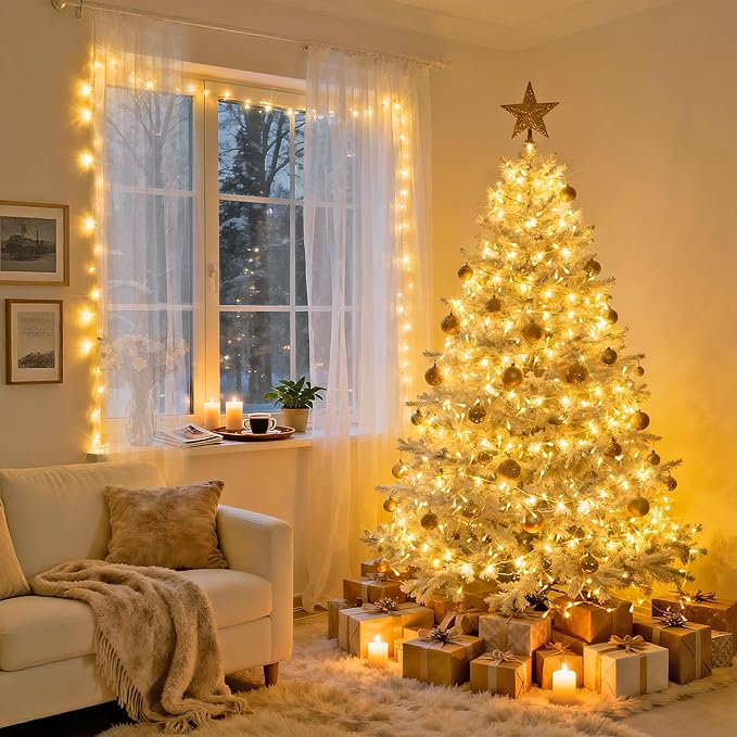 JMEXSUSS 200 LED Christmas Lights Indoor Outdoor, Connectable Warm White Christmas Tree Lights Clear Wire, 66 Ft Twinkle Fairy String Light Plug in for Bedroom Wedding Xmas Tree Decorations