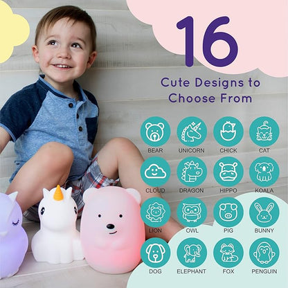 LumiPets Eggbert the Elephant Squishy Night Light for Kids | Silicone Nightlight with Tap, Remote Control | Rechargeable Color Changing Animal Light for Girls & Boys | Portable Mood Lamp With USB Cord