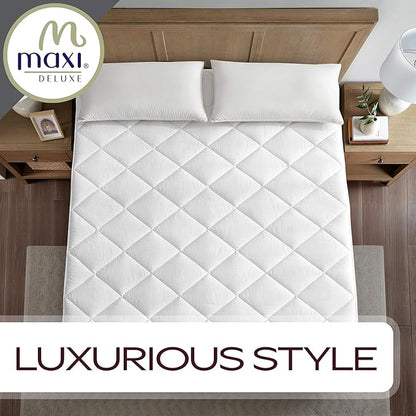 MAXI California King Mattress Pad - Luxurious Cotton Sateen Mattress Protector - Soft, Comfortable, and Breatheable Mattress Cover - Mattress Pad Protects Mattress from Dust, Dirt, Spills, and Stains