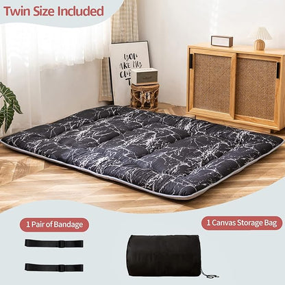 MAXYOYO Black Marble Printed Japanese Futon, Thicken Sleeping Pad Roll Up Camping Mattress Twin