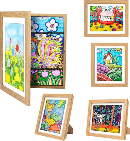 Kids Artwork Frames Changeable - Kids Art Frame,Kids Art Frames Front Opening Holds 150,Children Art Projects Kids Art Frames,8.5x11 Black Picture Frame for Display Kid Art work,With Storage