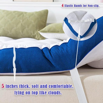 WhatsBedding 5 Inch Memory Foam Queen Mattress Topper 100% Cotton Top, Filled with Breathable & Soft Memory Foam Pillow Top,4 Elastic Straps, 80x60x5 Inch, Queen