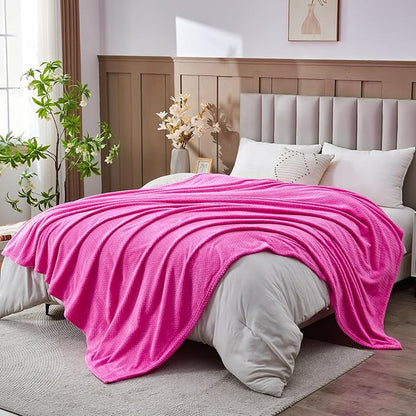 NEWCOSPLAY Super Soft Queen Blanket Hot Pink Premium Silky Flannel Fleece Leaves Pattern Lightweight Bed Blanket All Season Use (Hot Pink, Queen(90"x90"))