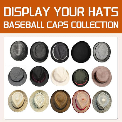 FOTYRIG Extra Long Adhesive Hat Hooks 10lb: No Drill Adhesive Hangers-Clear Wooden Mushroom Head, Holds Cowboy Fedora Baseball Caps Beret-8 Packs
