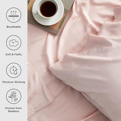 Bedsure Cooling Sheets Twin XL, Rayon Derived from Bamboo, Breathable & Soft Twin XL Sheet Sets, Deep Pocket Up to 16 Inches, Hotel Luxury Silky Dorm Bedding for Hot Sleepers, Pink